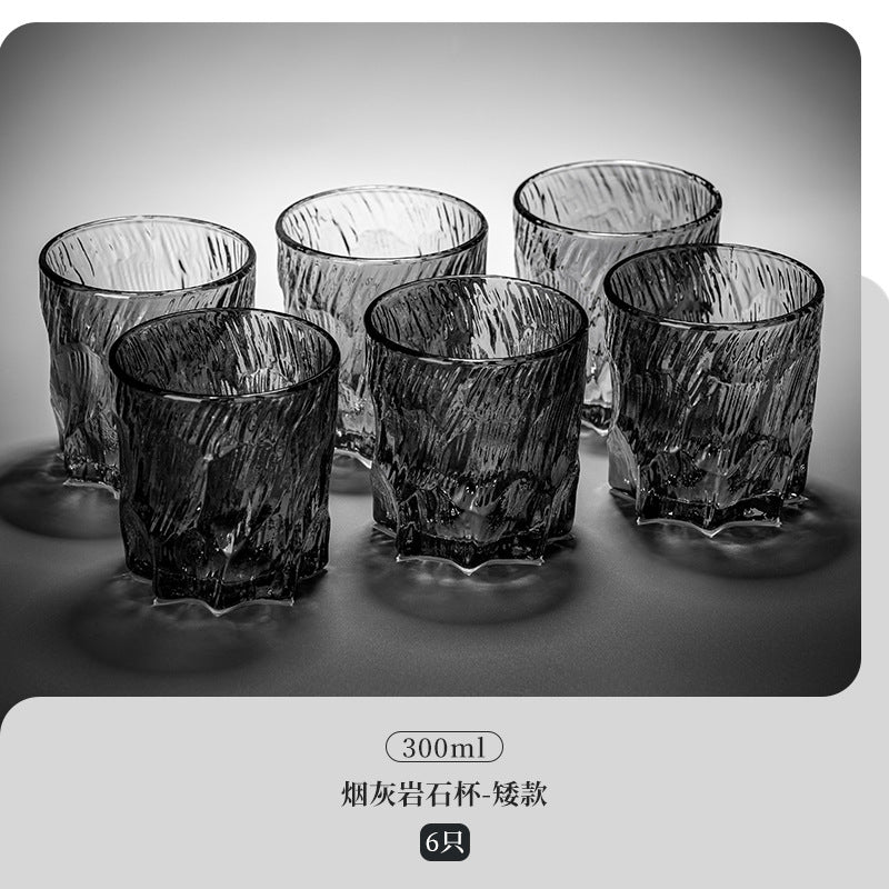 家用水杯套装复古浮雕冰川玻璃杯子水杯高级感茶水杯啤酒杯子