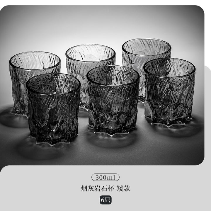家用水杯套装复古浮雕冰川玻璃杯子水杯高级感茶水杯啤酒杯子
