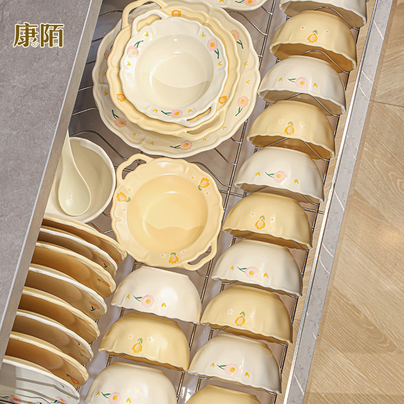 KANGMO Influencer Premium Creative Bowl Ceramic Bowl Home Souvenir Gift Small Flower Cream Style Ceramic Bowl Plate Wholesale