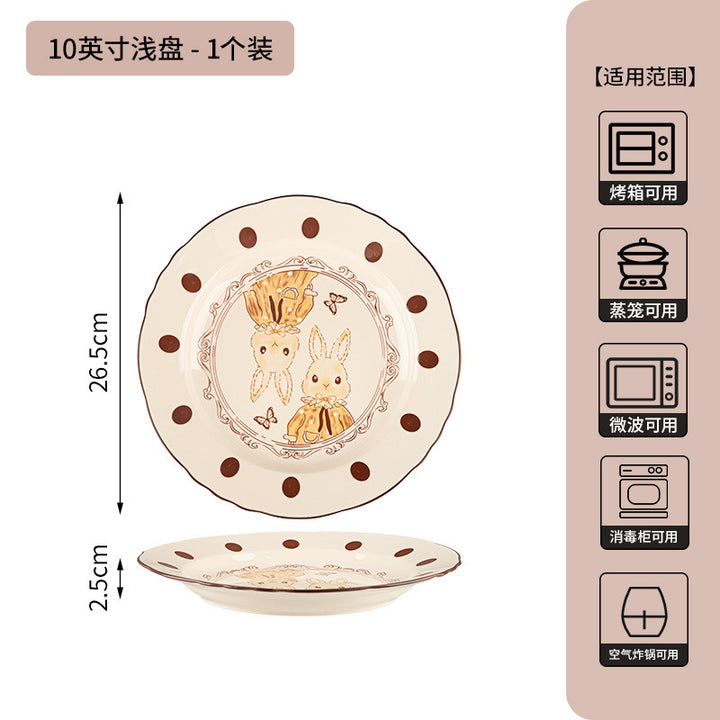 卡通赫本兔碗碟套装家用新款陶瓷餐具乔迁新居送礼碗盘子生日礼物