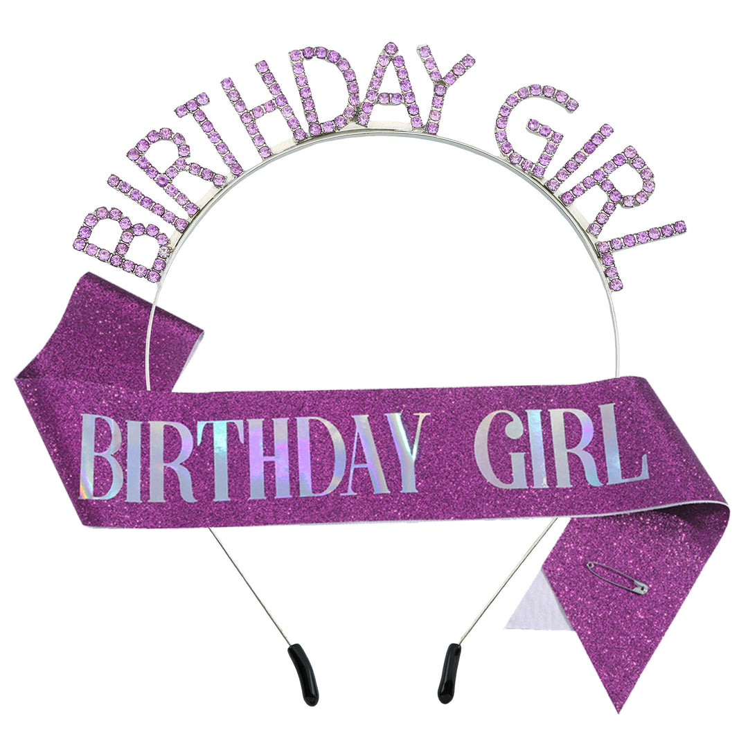 时尚水钻发箍肩带BIRTHDAY GIRL套装 女孩生日装饰腰带派对礼物
