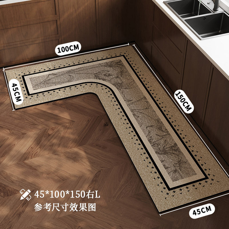 跨境出口厨房地垫一体l型复古风软硅藻泥地垫吸水速干防滑脚踏垫