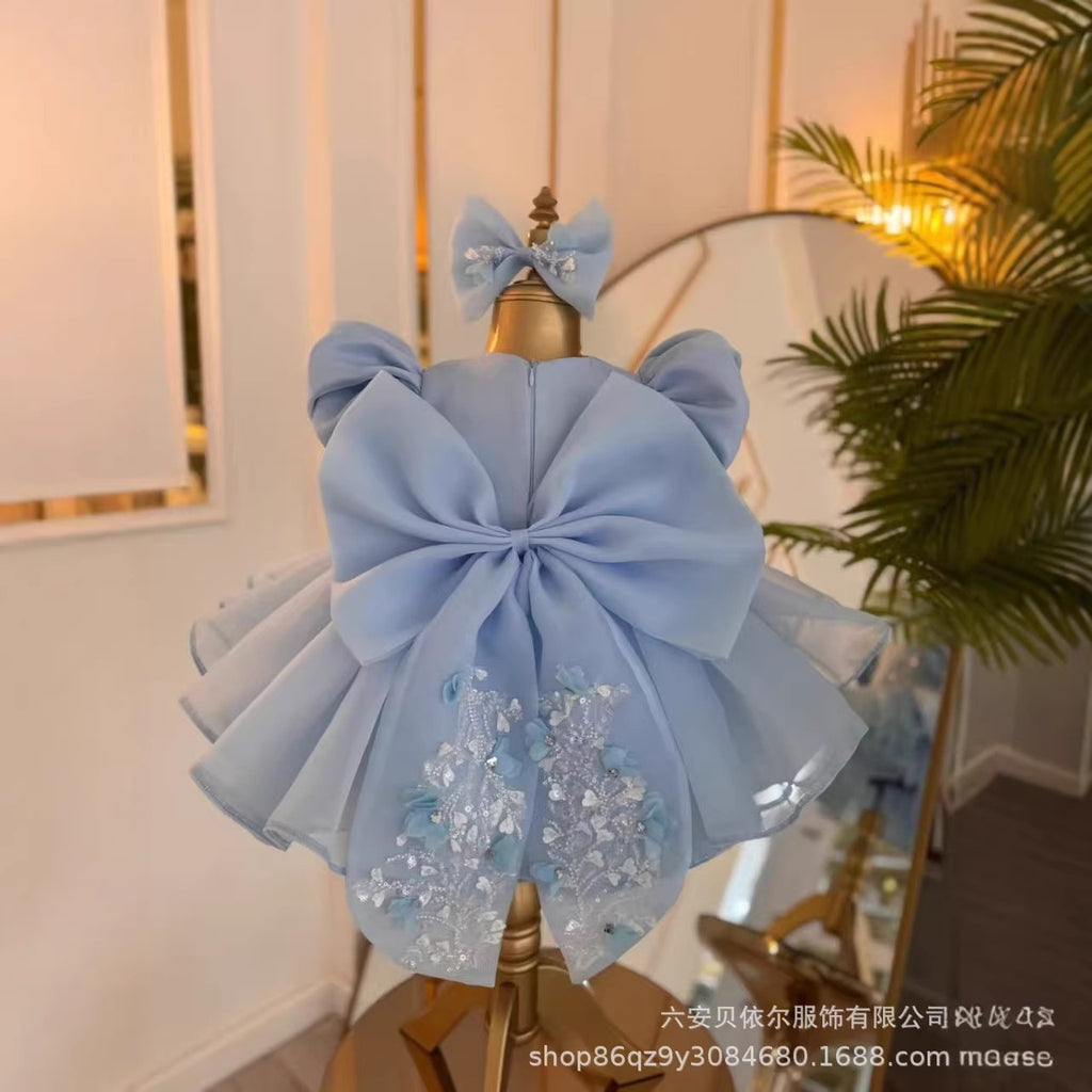 新款花童大蝴蝶结婚纱跨境儿童礼服蓬蓬裙女童公主裙宝宝周岁礼服