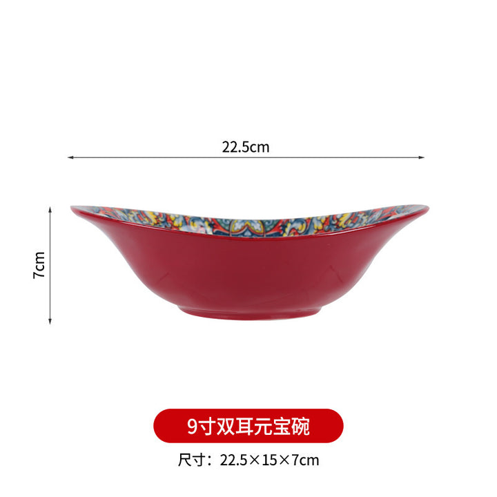 跨境波西米亚陶瓷餐具创意家用釉下彩饭碗汤碗手柄盘烤盘餐具套装