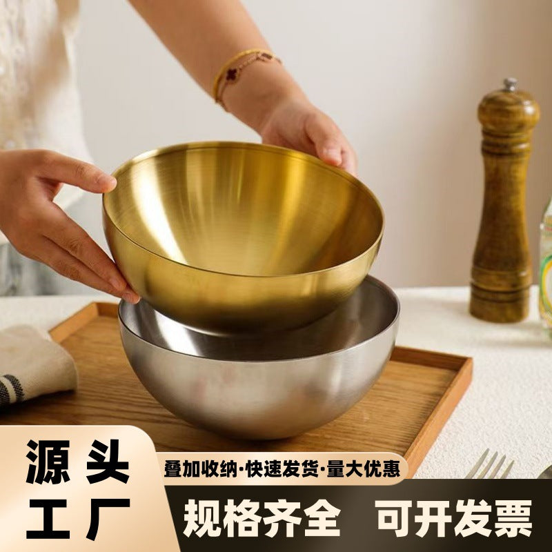 不锈钢冷面碗韩式餐具家用拌饭碗高颜值金色大料理盆水果碗沙拉碗