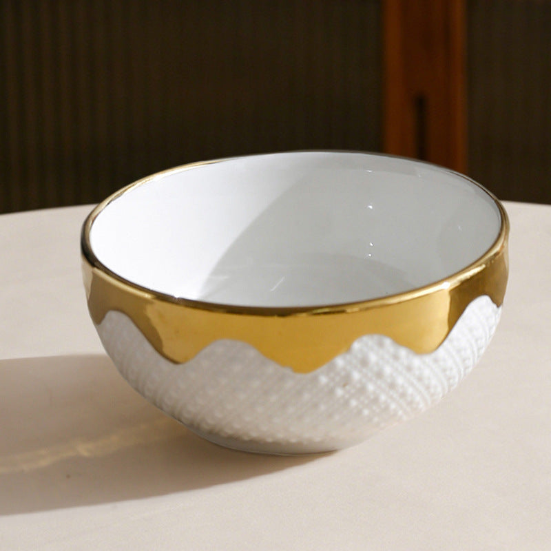 Gold Rim Large Soup Tureen with Lid – European Style Double Handle Serving Bowl