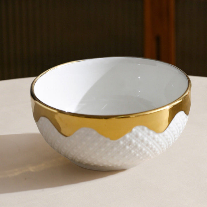 Gold Rim Large Soup Tureen with Lid – European Style Double Handle Serving Bowl