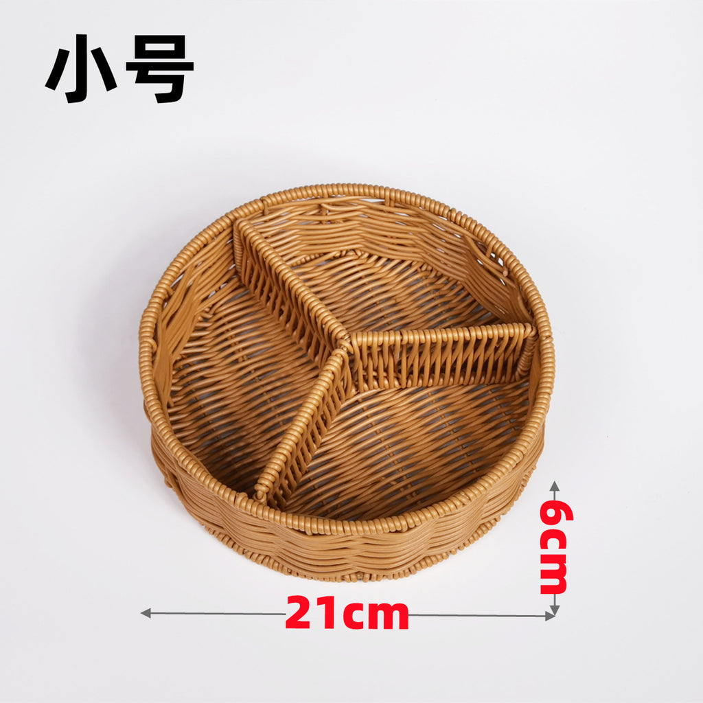 ins藤筐隔页篮分格篮茶几果盘仿藤编篮子花瓣分隔篮零食筐小吃篮