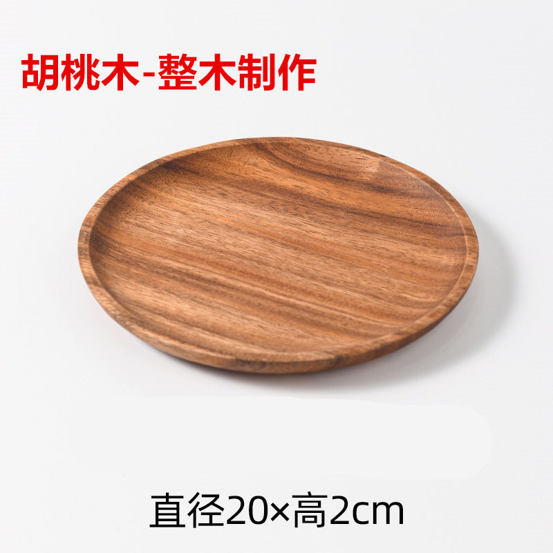 跨境胡桃木日式木托盘定制家用实木糕茶点小圆形盘茶盘餐具盘批发