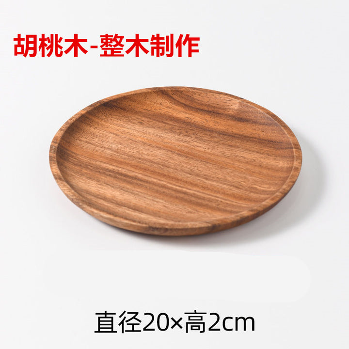 跨境胡桃木日式木托盘定制家用实木糕茶点小圆形盘茶盘餐具盘批发