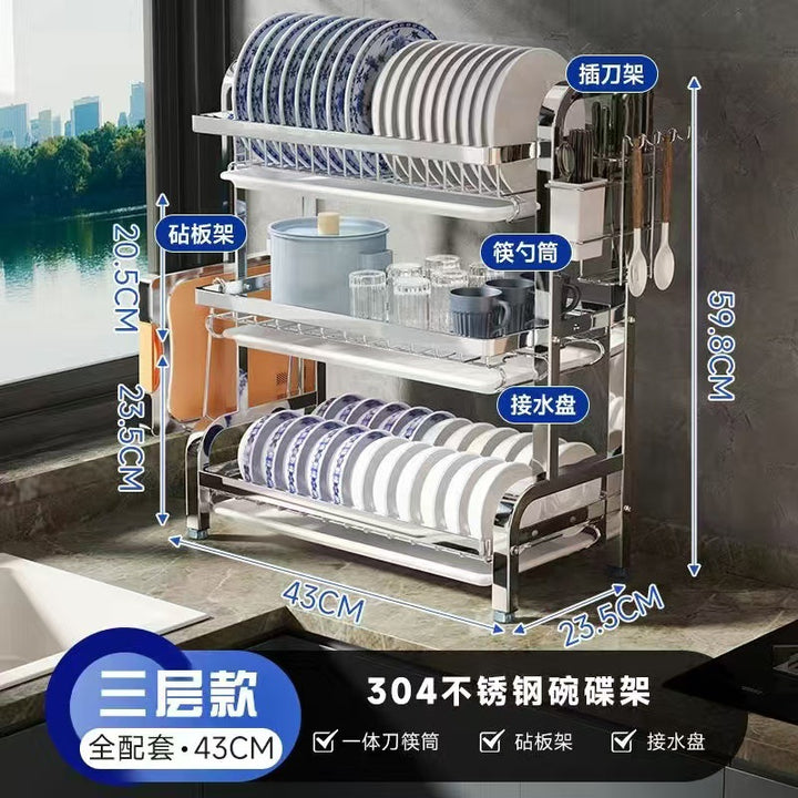 【精选联盟】不锈钢碗架厨房置物架碗碟沥水架碗盘超窄置物架