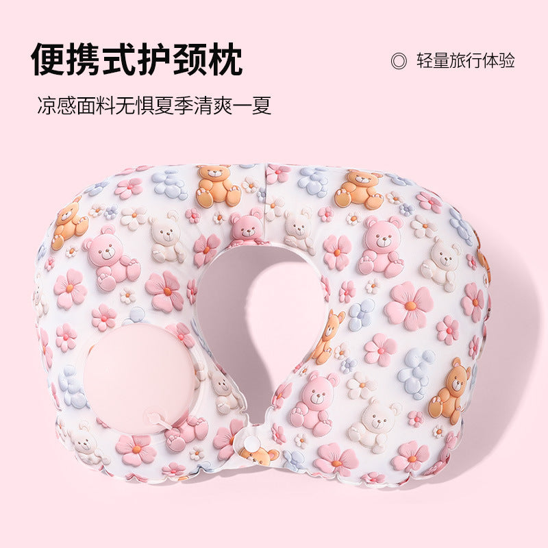 充气u型枕便携护颈枕按压充气枕旅游三宝颈枕可收纳TPU飞机枕批发