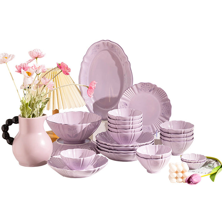 Purple Ceramic Bowl & Plate Dinnerware Set – High-Quality Home Tableware