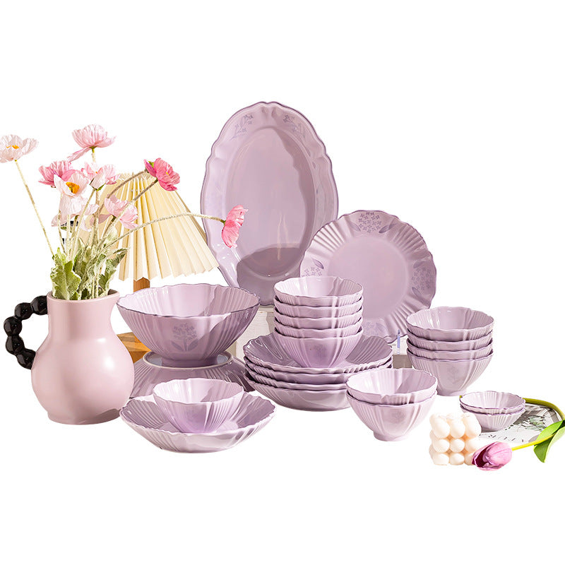 Purple Ceramic Bowl & Plate Dinnerware Set – High-Quality Home Tableware