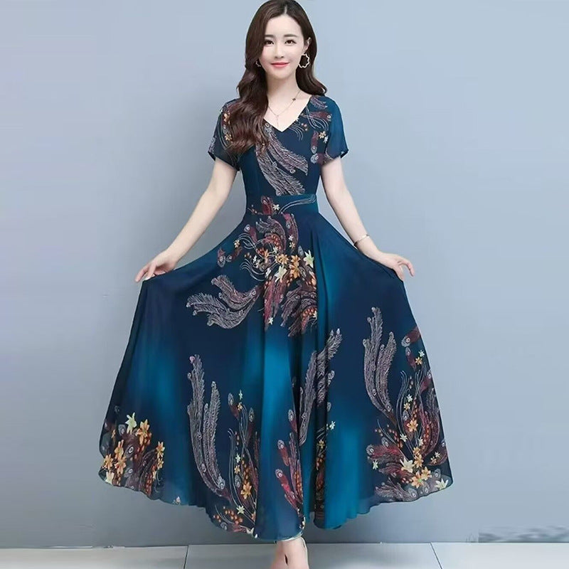 Korean Style Elegant Age-Reducing Mid-Length Dress – Summer Versatile Short Sleeve Women's Dress