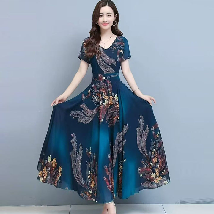Korean Style Elegant Age-Reducing Mid-Length Dress – Summer Versatile Short Sleeve Women's Dress