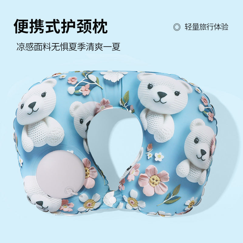 充气u型枕便携护颈枕按压充气枕旅游三宝颈枕可收纳TPU飞机枕批发