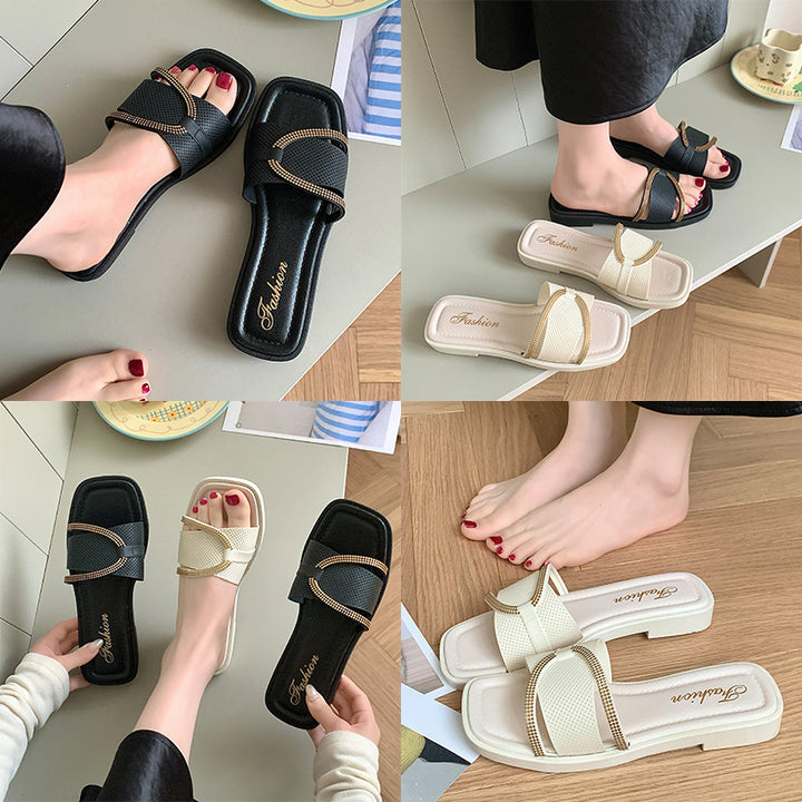 露趾拖鞋女士韩版外穿居家平底一字防滑凉拖海边休闲甜美风沙滩鞋