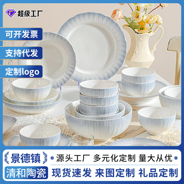 Underglaze Tableware Set Ceramic Bowl & Plate Home Bowl Chopsticks Premium Design Bowl Plate Gift Box