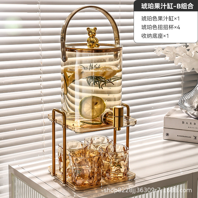 轻奢玻璃冷水壶带龙头水桶套装大容量家用凉水壶水果茶可乐饮料桶