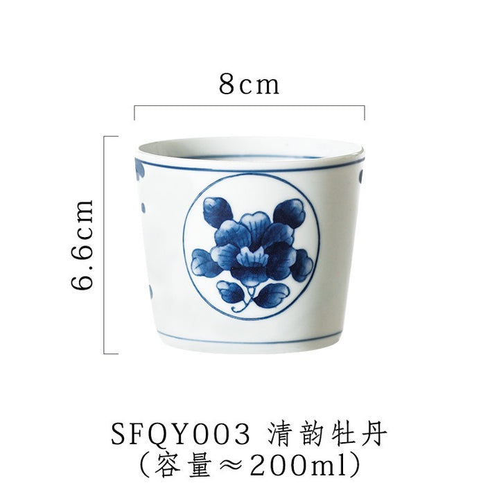 三分烧日式青花瓷水杯汤吞杯陶瓷复古功夫品茗杯单杯家用茶杯饮具