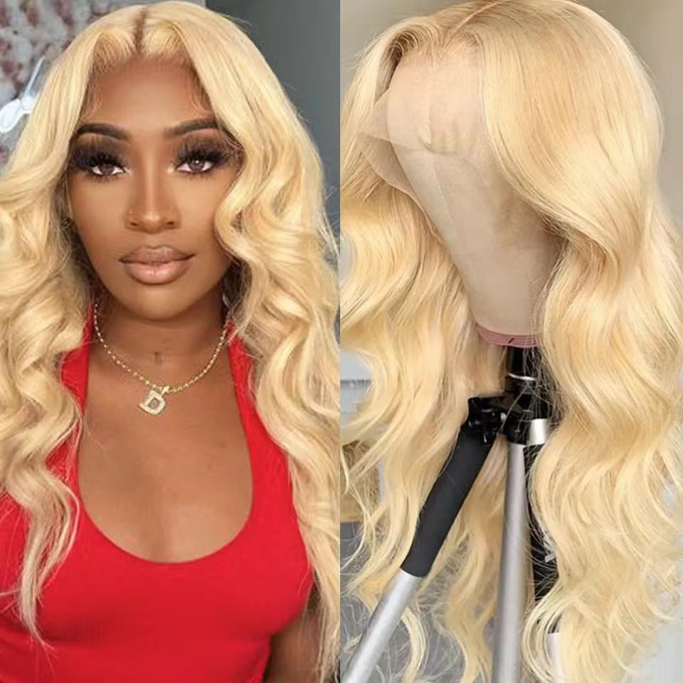 新款前蕾丝假发头套橘色长卷发波浪human hair lace wig 工厂代发