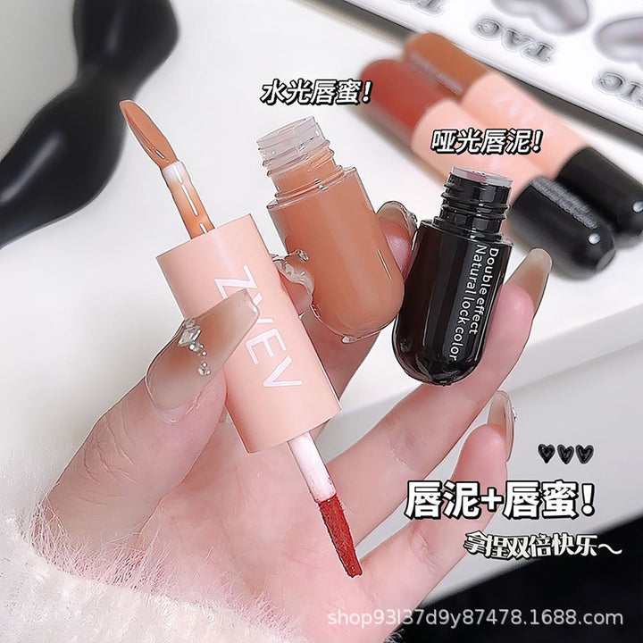 ZVEV明彩双头唇釉水光丝绒雾面显白口红滋润少女唇泥彩妆厂家批发