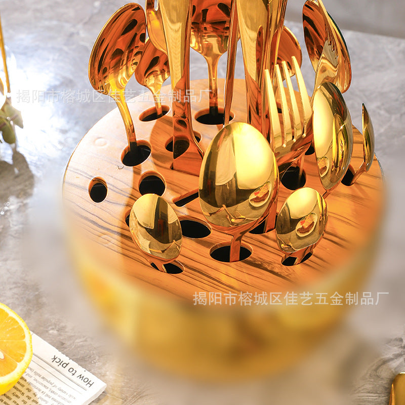跨境热销心境蛋刀叉勺套装银蛋金蛋便携餐具24件套不锈钢餐具