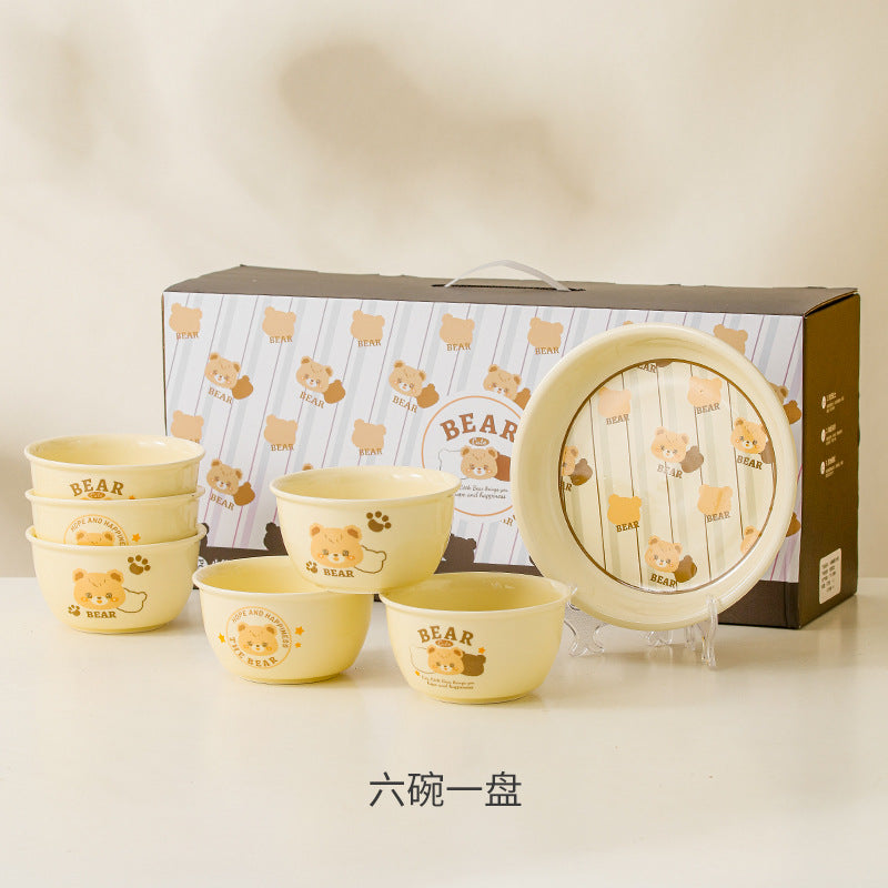卡通奶油熊碗套装加印logo陶瓷餐具礼品创意手绘碗筷套装婚庆回礼