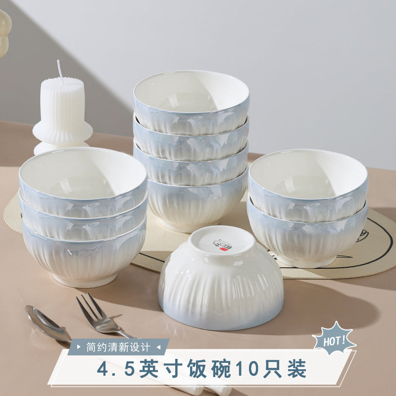 洛可可渐变蓝餐具套装汤碗饭碗简约高温烤花陶瓷碗家用碗碟套装