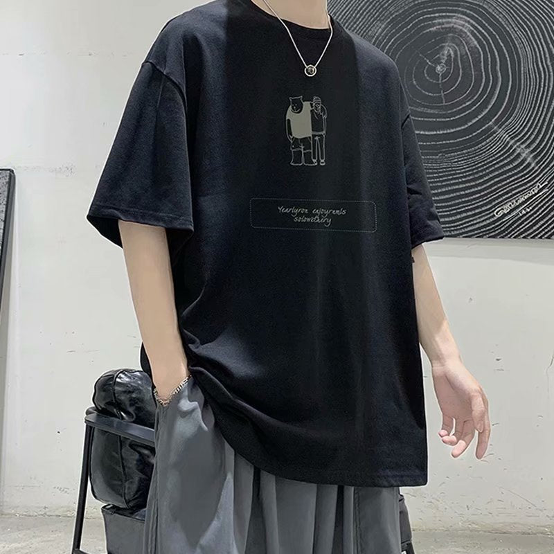 短袖T恤男2023夏季胖子大码宽松百搭港风衣服潮牌ins炸街半袖体恤