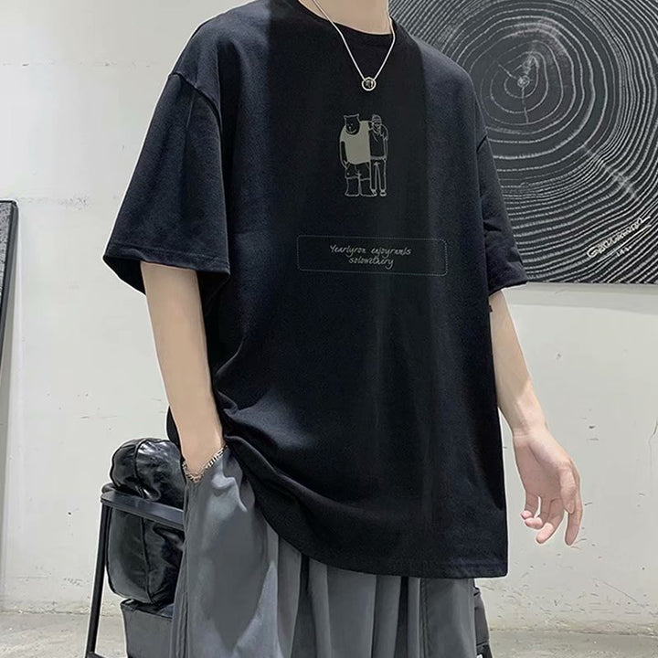 短袖T恤男2023夏季胖子大码宽松百搭港风衣服潮牌ins炸街半袖体恤