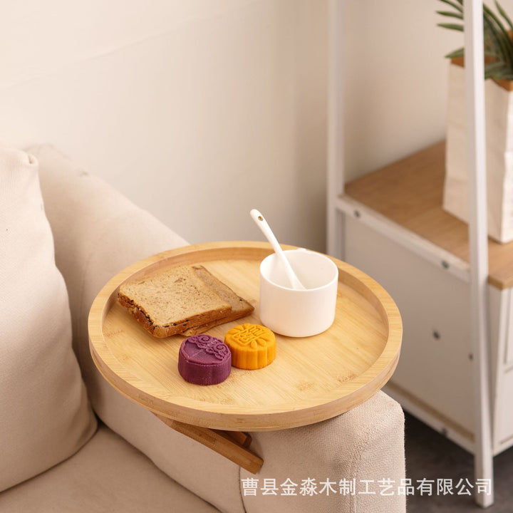 新中式竹制折叠托盘沙发扶手桌方形夹茶水盘省空间芝士盘客厅定制