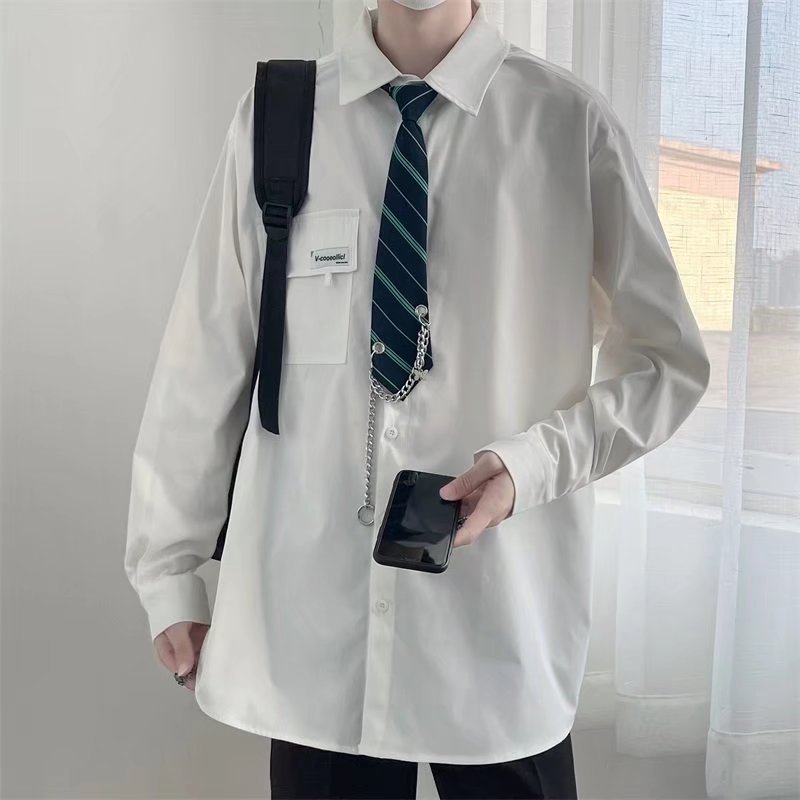 dk制服男士2023年夏季新款日系清新长袖衬衣潮牌宽松bf学院风衬衫