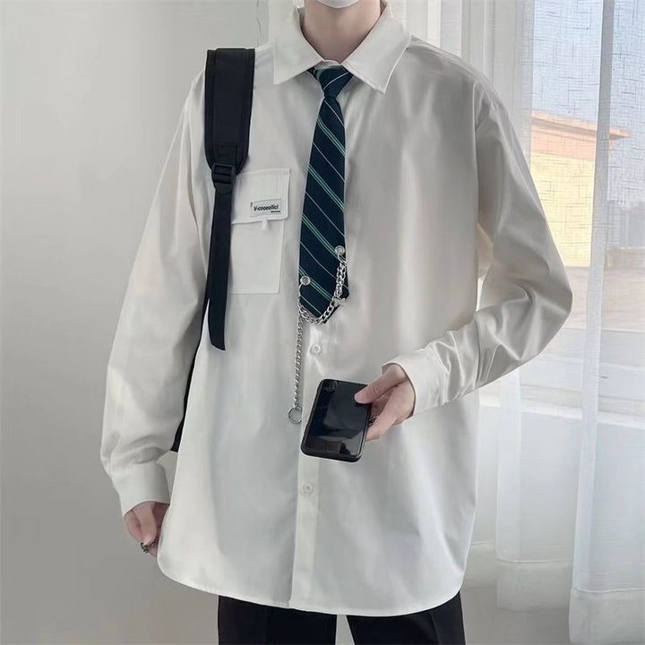 dk制服男士2023年夏季新款日系清新长袖衬衣潮牌宽松bf学院风衬衫