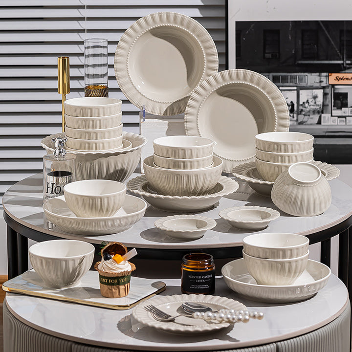 KANGMO Ceramic Dinner Set - Light Luxury Rice Bowls & Serving Plates Gift Set