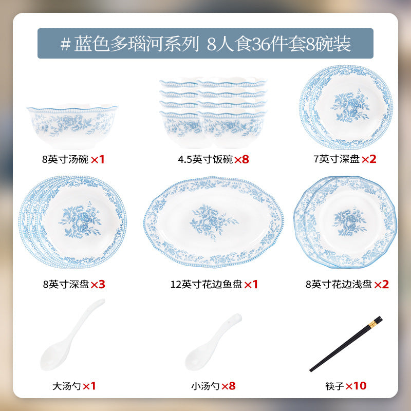KANGMO Vintage Rose Underglaze Ceramic Set - Modern Minimalist Dining Set