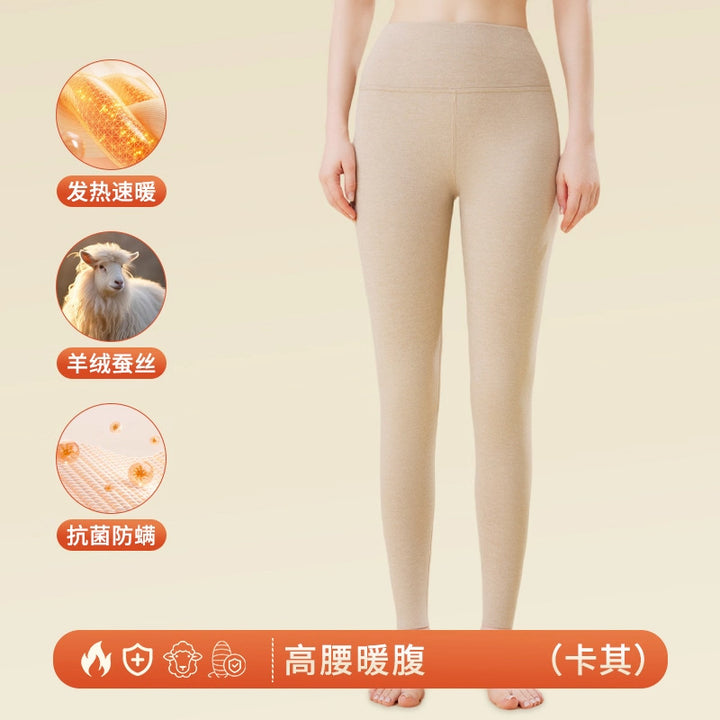 绵羊毛保暖裤女士加绒秋冬高级感蚕丝秋裤德绒高腰打底裤大码高端