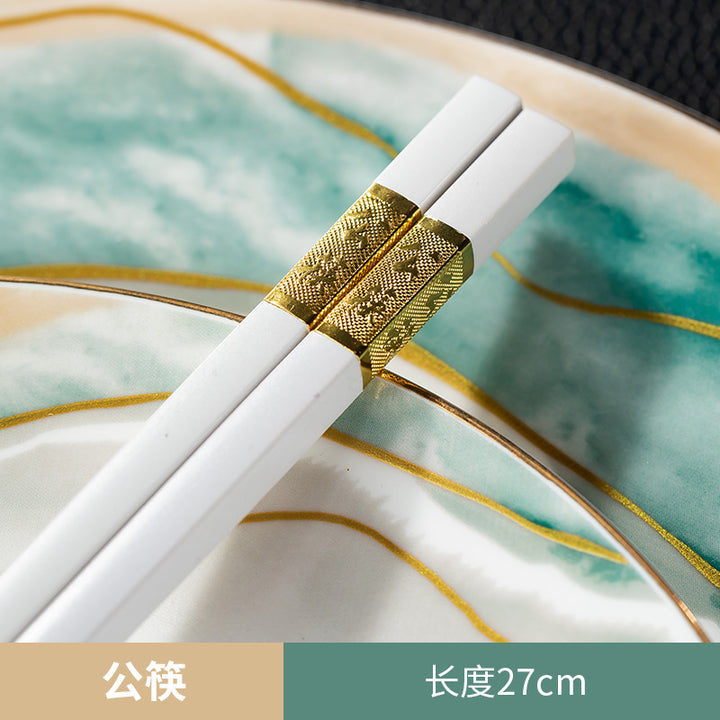 高档酒店摆台骨瓷餐具套装饭店会所私房菜包厢招待金边碗碟四件套