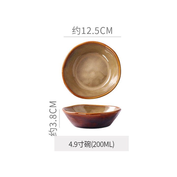 复古碗盘套装 异型大中小碗 日式窑变陶瓷餐具创意酒店牛排盘批发