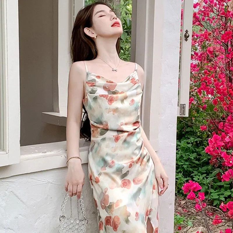 French Gentle Floral Slip Dress with Cardigan – Sexy Bodycon Maxi Dress 2026 Summer