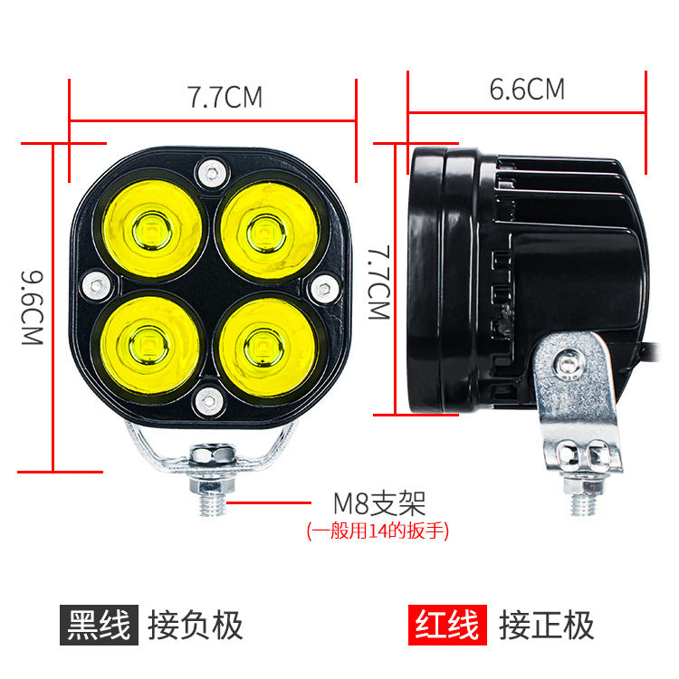 高亮四叶草LED电动车大灯3寸方形越野车防水改装射灯摩托车前照灯