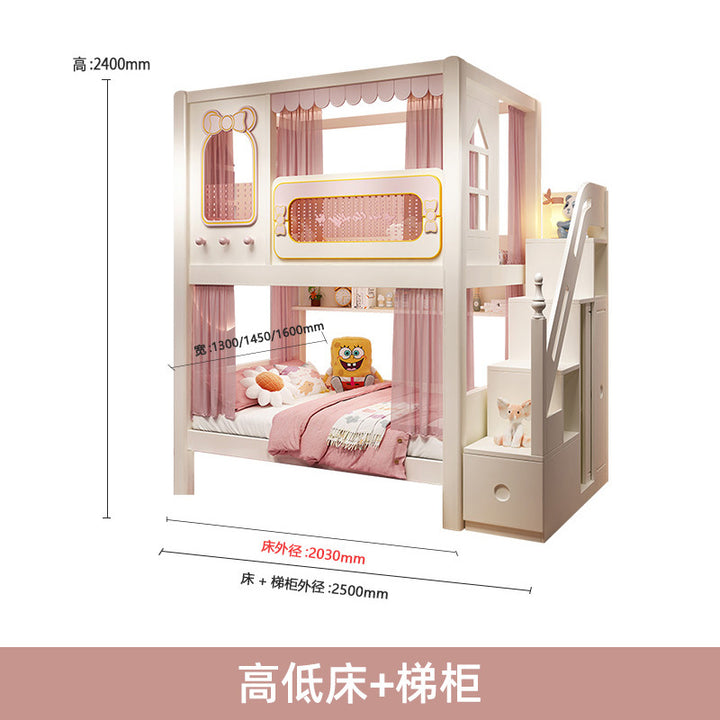 儿童床上下铺双层两层高低树屋床子母床上下同宽城堡公主高护栏床