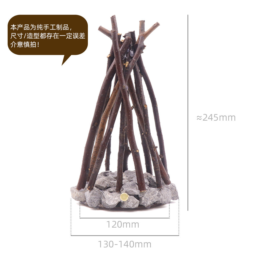 创意夜灯简约复古装饰手工树枝造型LED燃烧篝火民宿立体桌面摆件