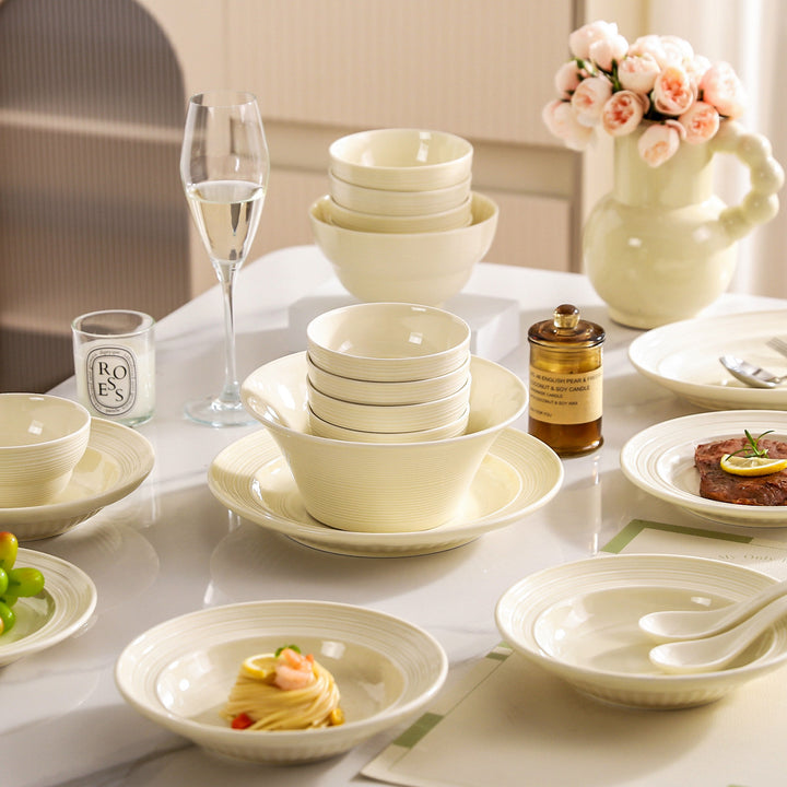 KANGMO Cream Style Ceramic Bowl Set - Minimalist Tableware Housewarming Gift