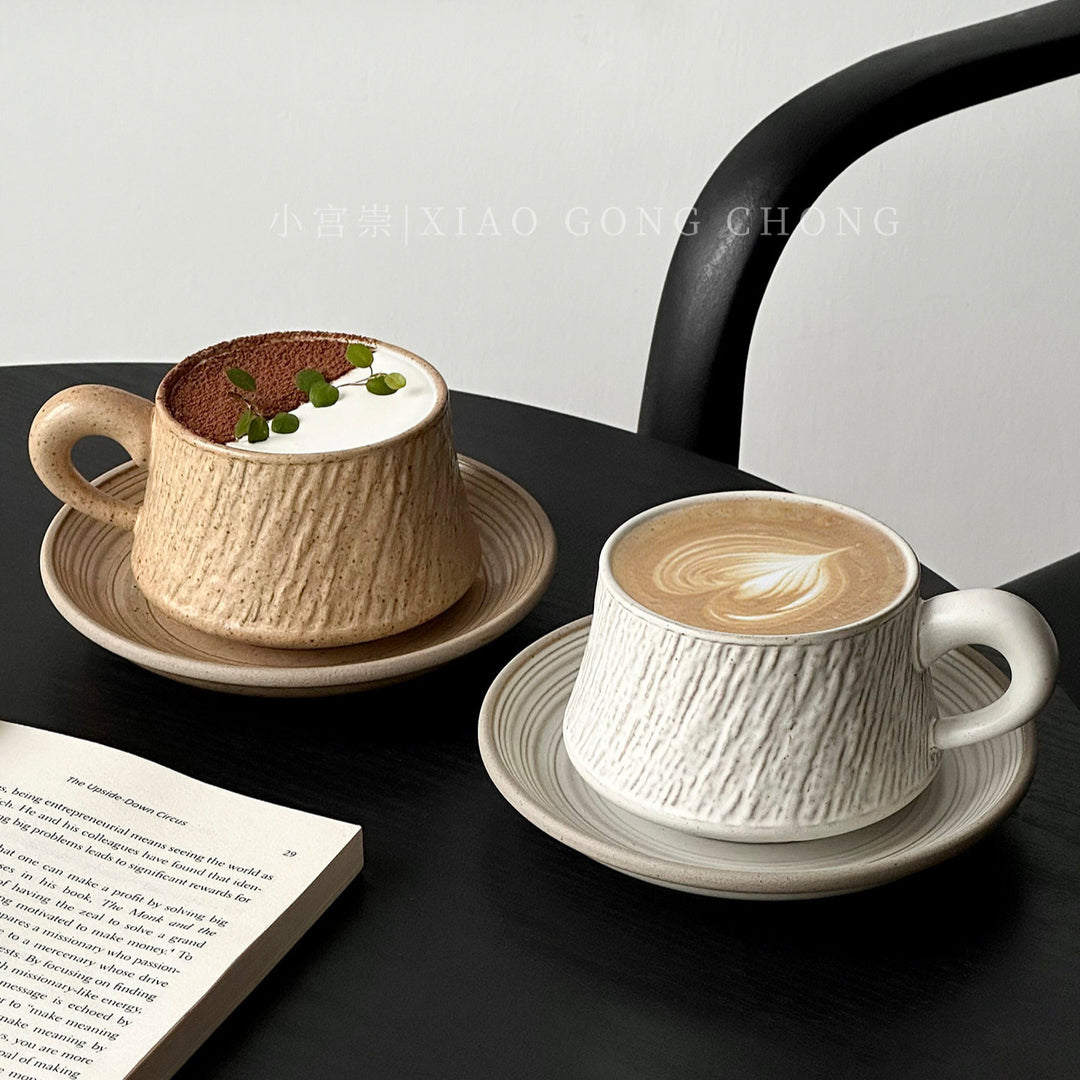 石纹陶瓷杯拉花杯子拿铁咖啡杯碟套装泽田杯马克杯高级感束腰杯