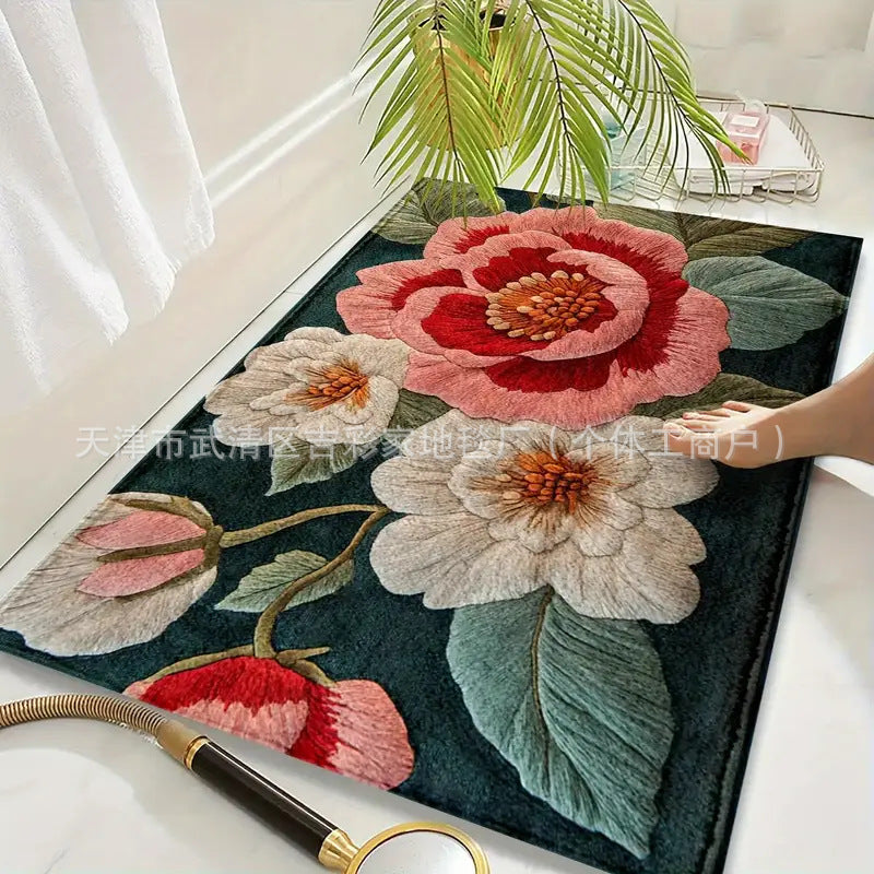 Living Room Floral Non Slip Floor Mat Entryway Entryway Stain Resistant Floor Mat