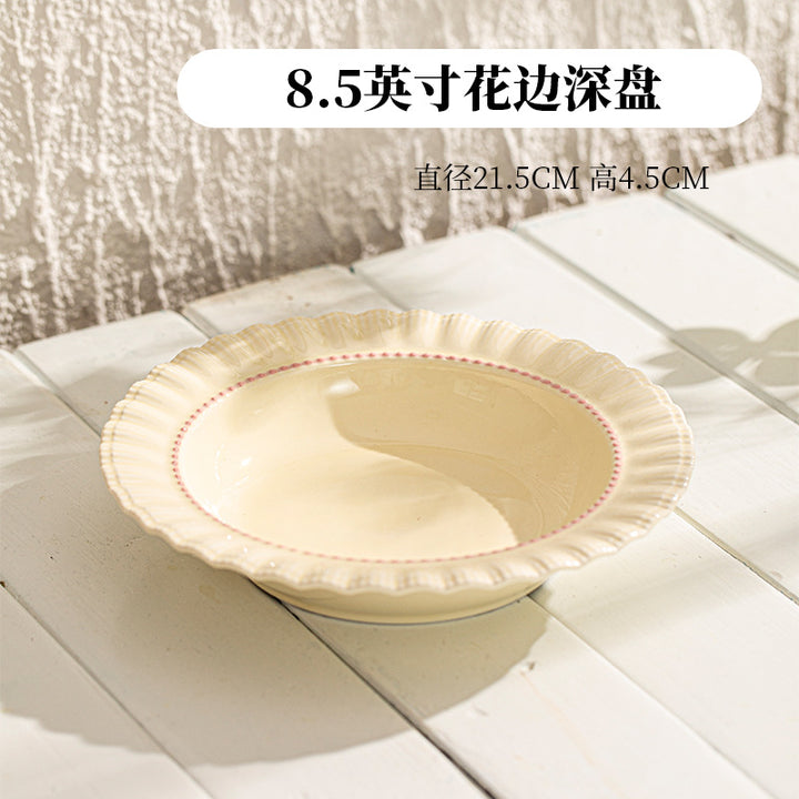 陶瓷餐具套装家用高颜值饭碗碗碟高级感浮雕花边盘子碗盘组合套装