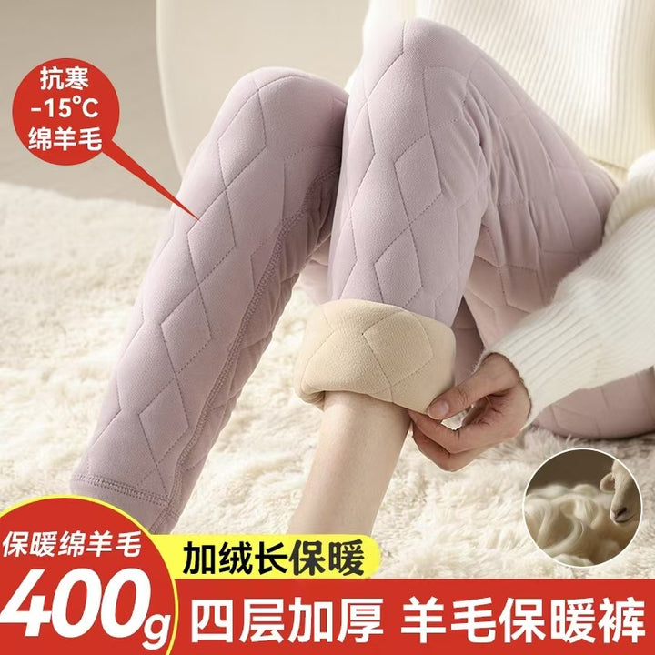 羊毛保暖裤秋冬季内外穿高腰紧身高弹力加绒加厚东北打底裤子女士