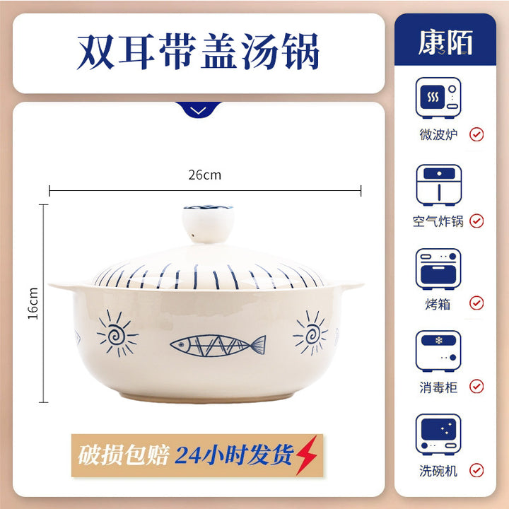 KANGMO Japanese Style Ceramic Tableware Set - Vintage Underglaze Rice Bowls & Plates
